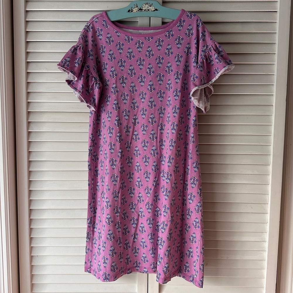 Tea Collection Purple Floral Dress with Ruffle Sleeves